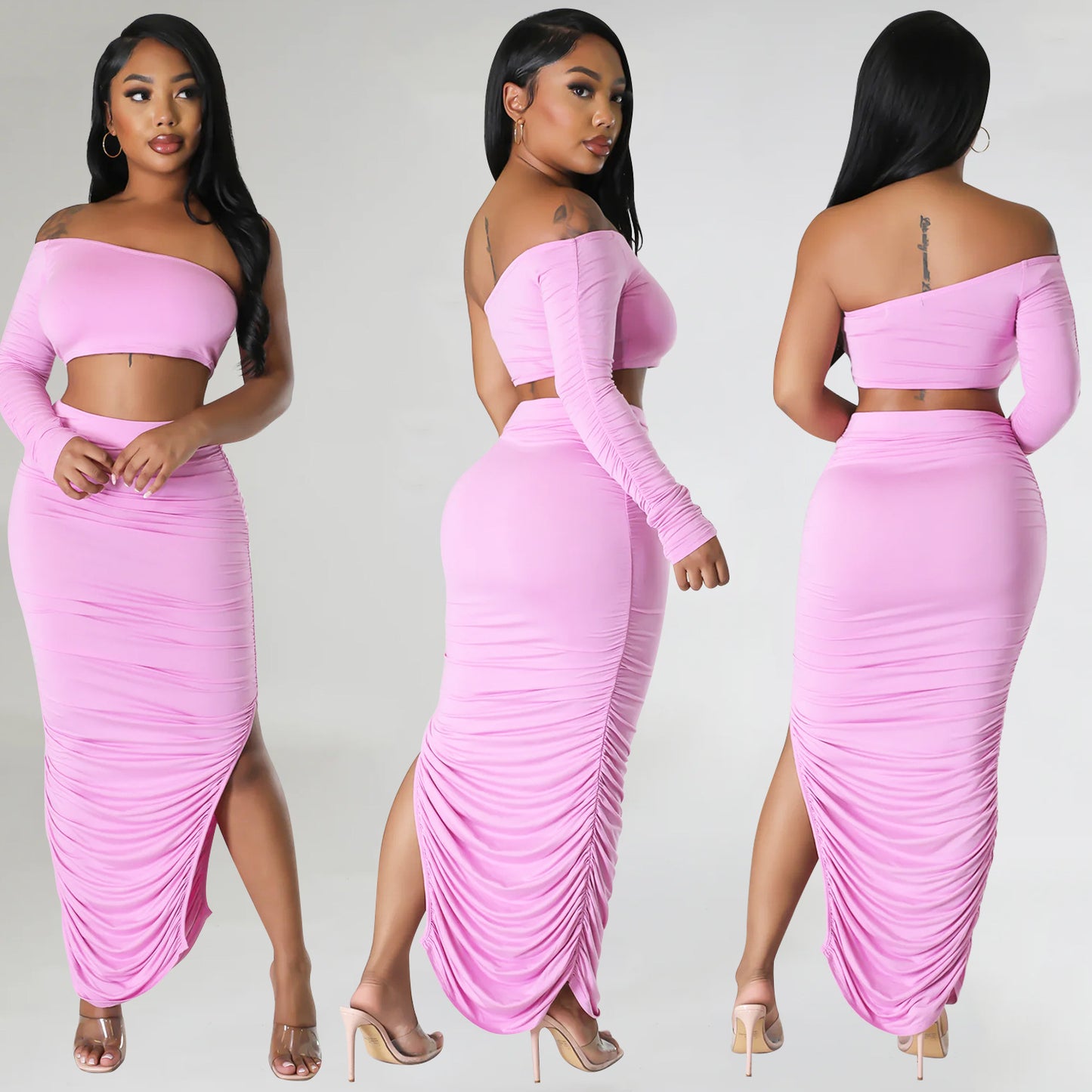 BARBIE Inspired Off The Shoulder Top & Maxi Skirt Set