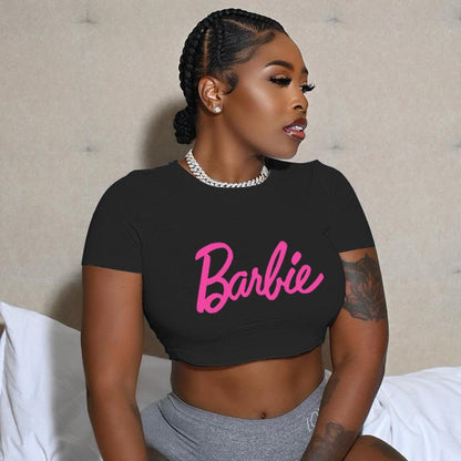 Barbie Short Sleeve Round Neck Crop top