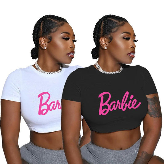 Barbie Short Sleeve Round Neck Crop top