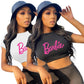 Barbie Short Sleeve Round Neck Crop top