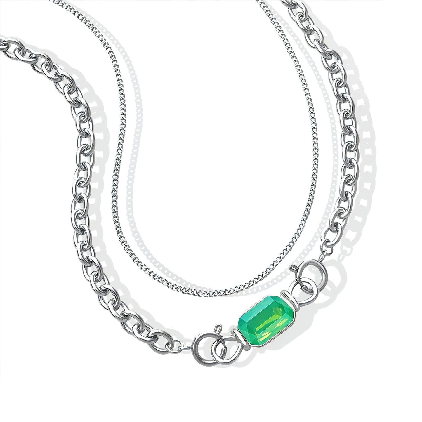 Collar cadena verde plata acero Intensity